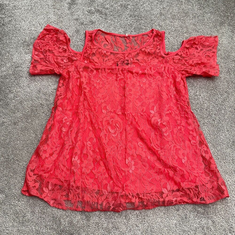 Naif Lace Cold Shoulder Blouse Womens Medium Pink Short Sleeve Nylon Top NWOT